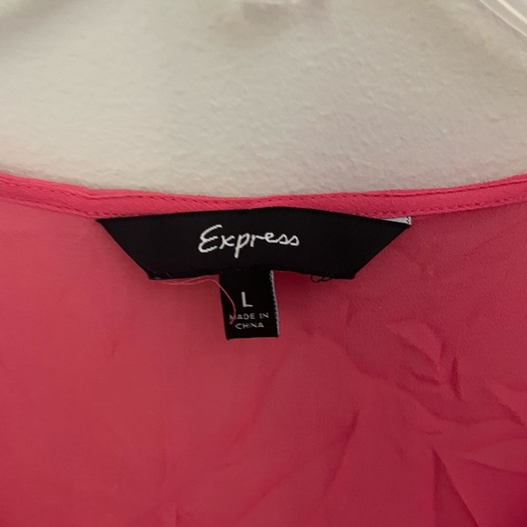 Express Y2K (2007) Vibrant Pink 100% Silk Babydoll Blouse Size Large - Picture 2 of 7